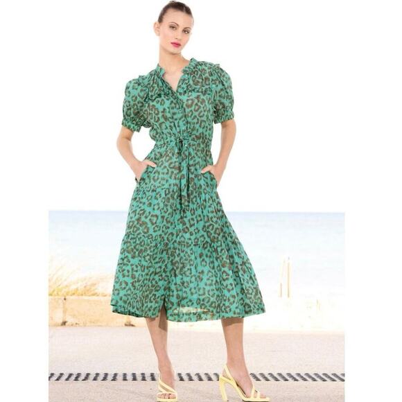 Lola Australia Pacific Animal Print Midi Dress Size S Turquoise Green - Picture 2 of 15